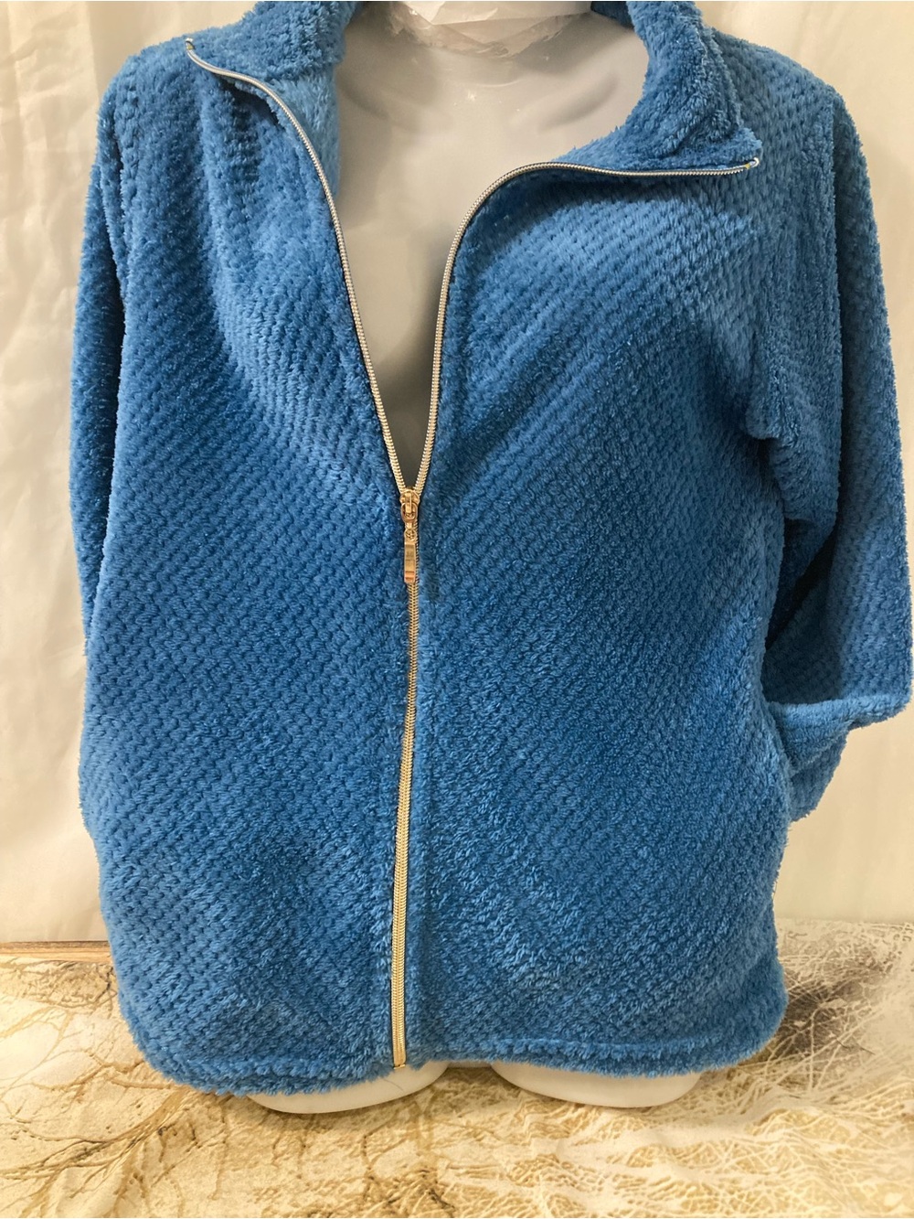 Yves Rocher Blue Plush Fleece Zip Jacket Women’s Teddy Cozy Full Zip